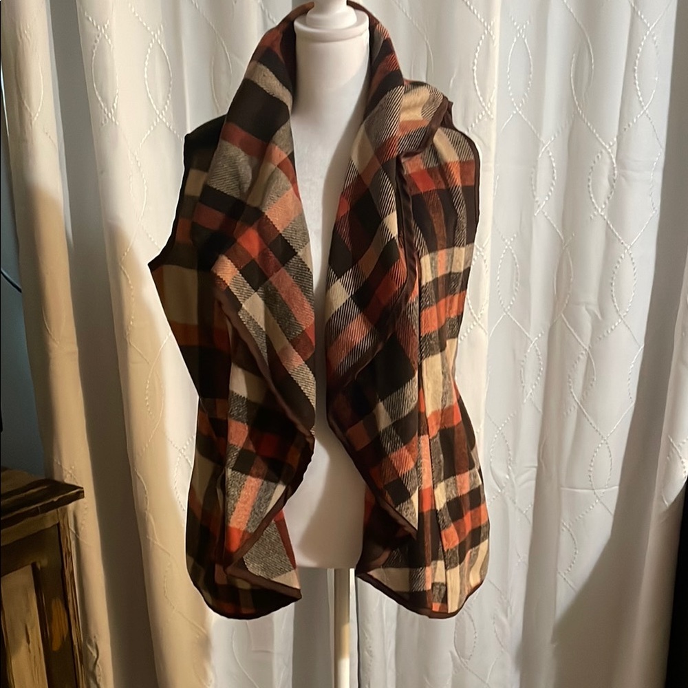 SHEIN Multicolor Plaid Open Vest